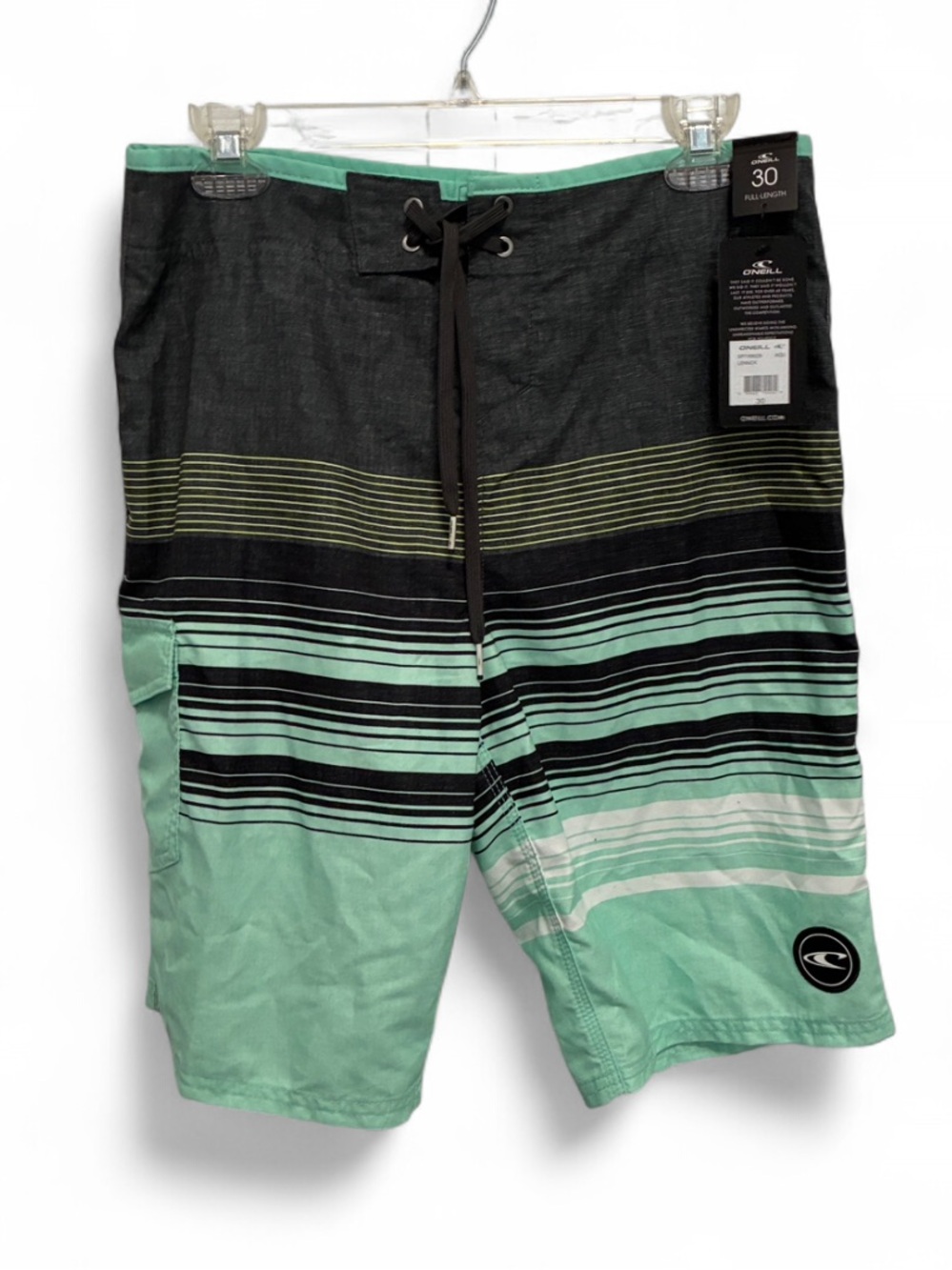 NWT O'Neill Men's Mint Green and Gray Striped Swim Board Shorts
